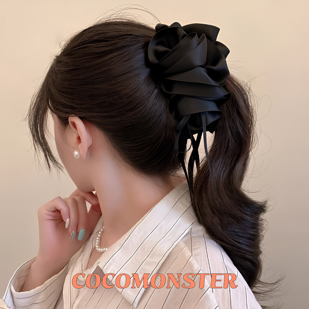 COCOMONSTER 프리미엄 곱창 리본 바나나 헤어 집게핀 반머리 집게핀 11cm 16,000원