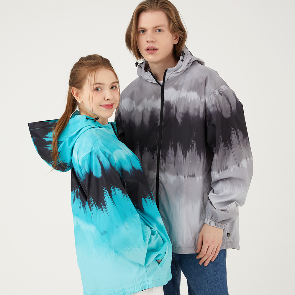 무니크영 남녀공용 프린트 후드 방수 지퍼 자켓 남자 여자 오버핏 빅사이즈 메쉬안감 바람막이 점퍼 그라데이션 S51006 42,400원