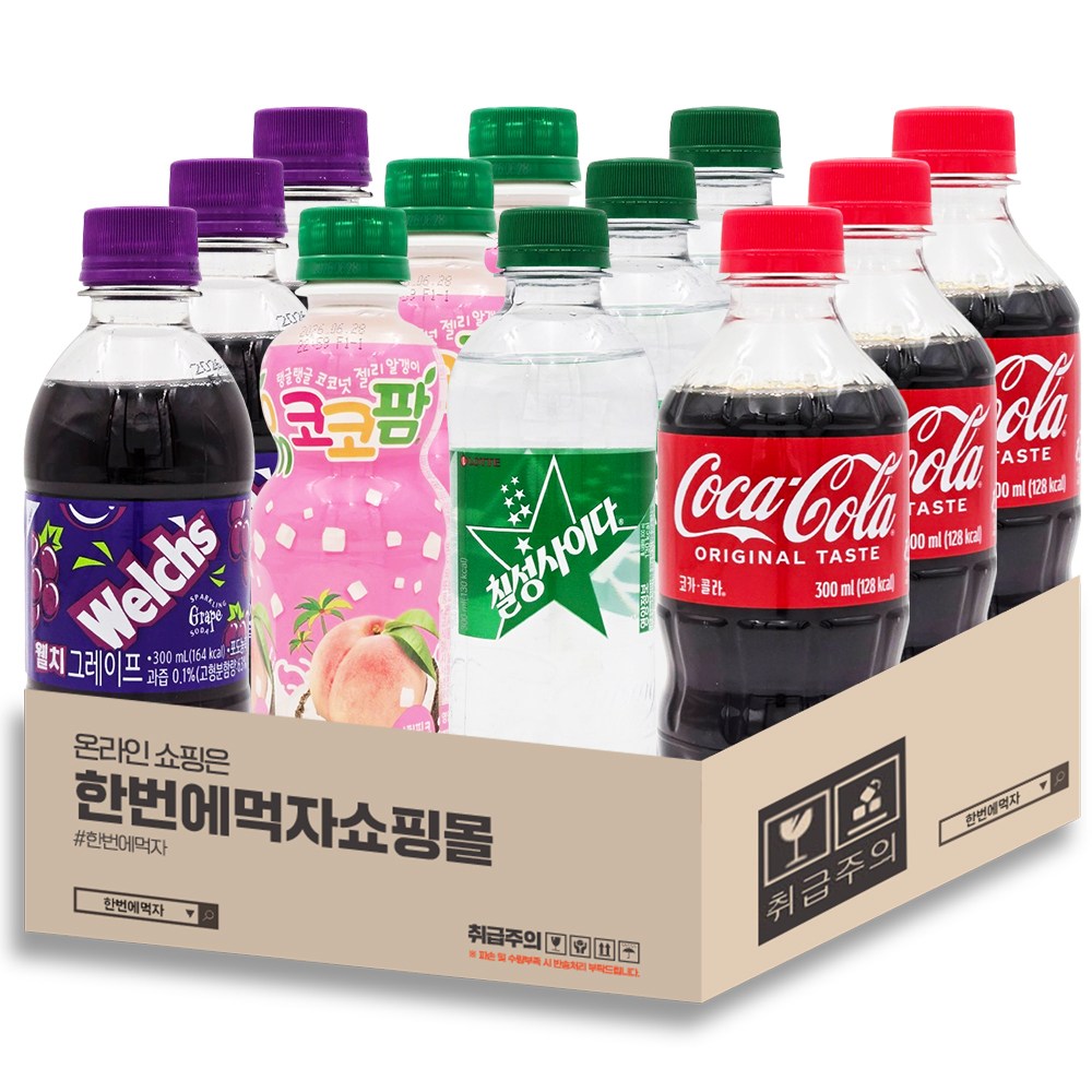 [한번에먹자쇼핑몰] 작은팻트 4종 모음 세트 / 웰치스 포도 + 코코팜 피치 + 칠성사이다 + 코카콜라 / 각3개씩, 총12페트 15,350원