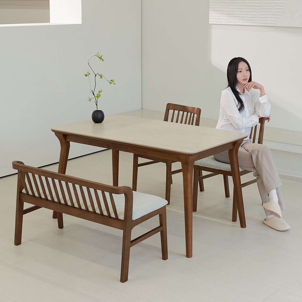 루나 포세린 세라믹 원목 4인 식탁세트 1400 의자+등받이벤치형 IKLN1D 584,100원