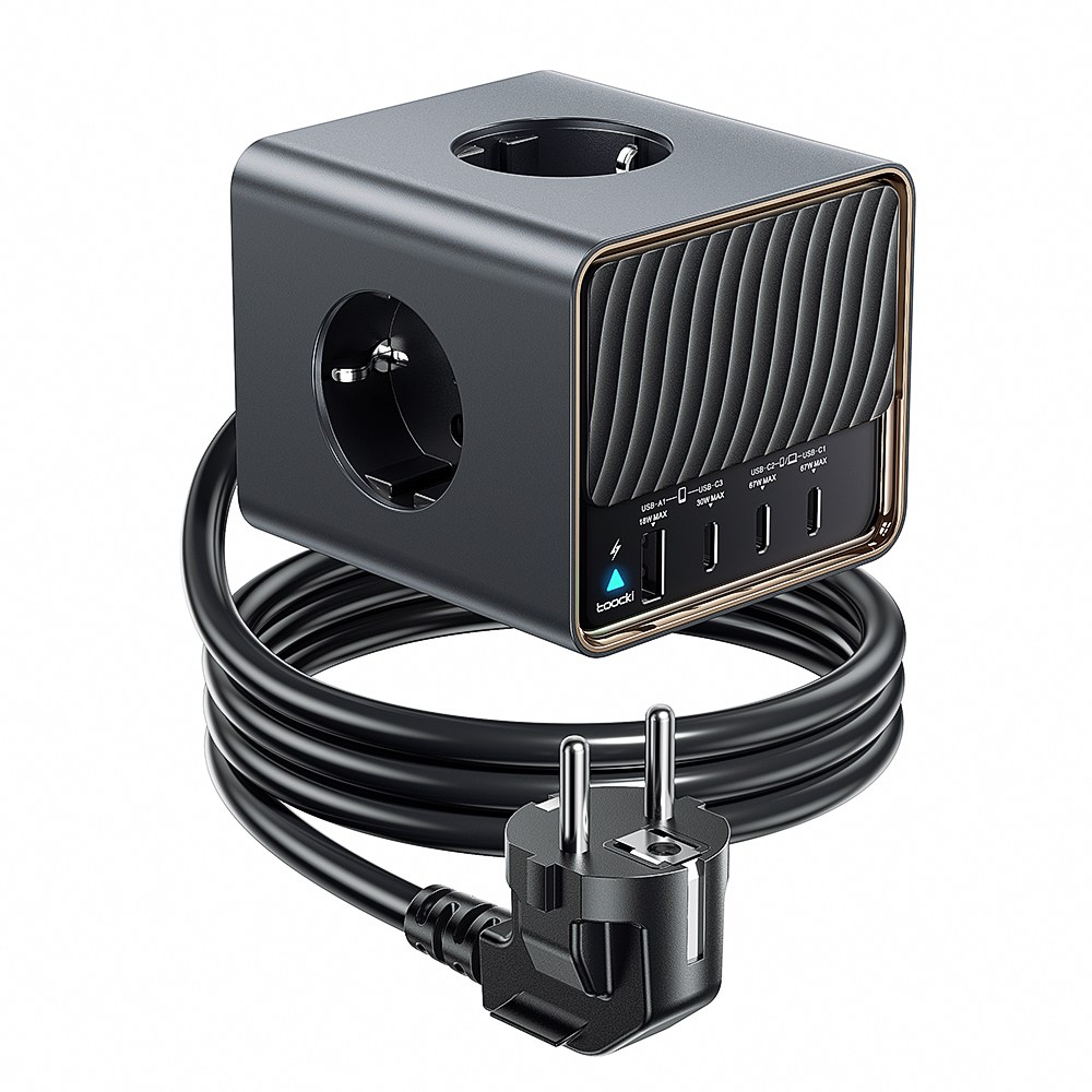 Toocki GaN PD 67W PPS 3C1A 4포트 3구 4000W 고용량 고속충전 충전기 납작 큐브 멀티탭, 1개, 블랙, 2m 89,900원