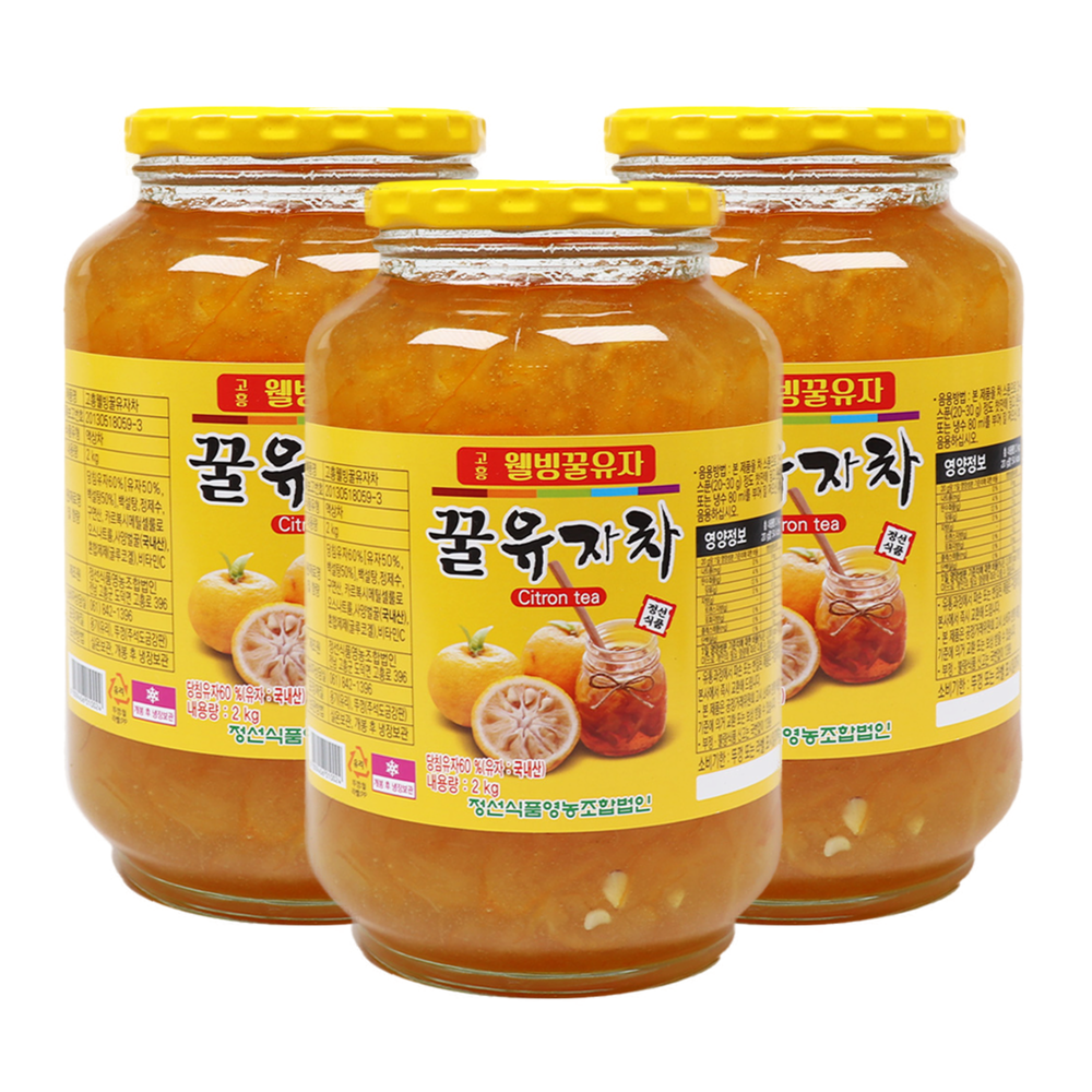 자연톡 꿀 유자차 유자청 고흥 웰빙 전통차, 2kg, 3개입, 1개 42,500원