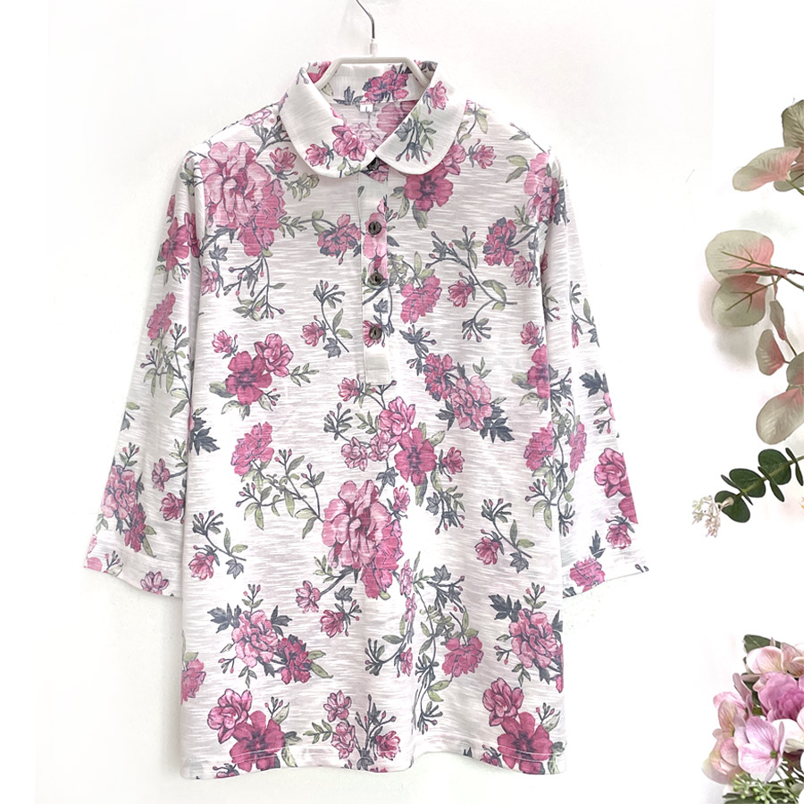 국민할매 국내생산 할머니옷 여름 클레시 면 슬라브원단 헤라로즈 7부 카라티셔츠[ALA-17] 춘추 요양원옷 28,900원