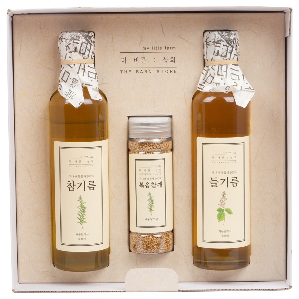 [ 선물세트 ] 더바른상회 프리미엄 4호 선물세트 ( 국산 저온 압착 참기름, 국산 볶음 참깨, 국산 저온 압착 들기름 ), 1개, 300ml 71,000원