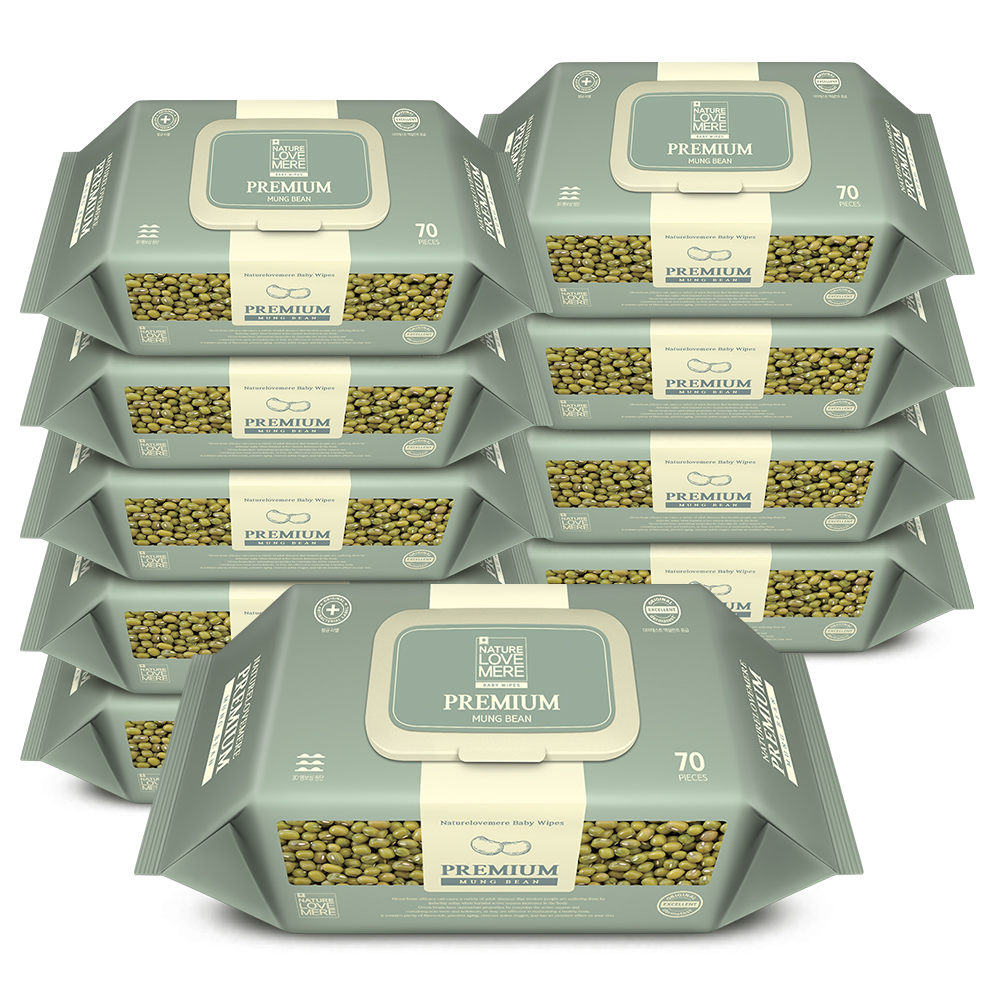 네이쳐러브메레 프리미엄 녹두 물티슈 캡형, 77g, 70매, 10개 23,420원