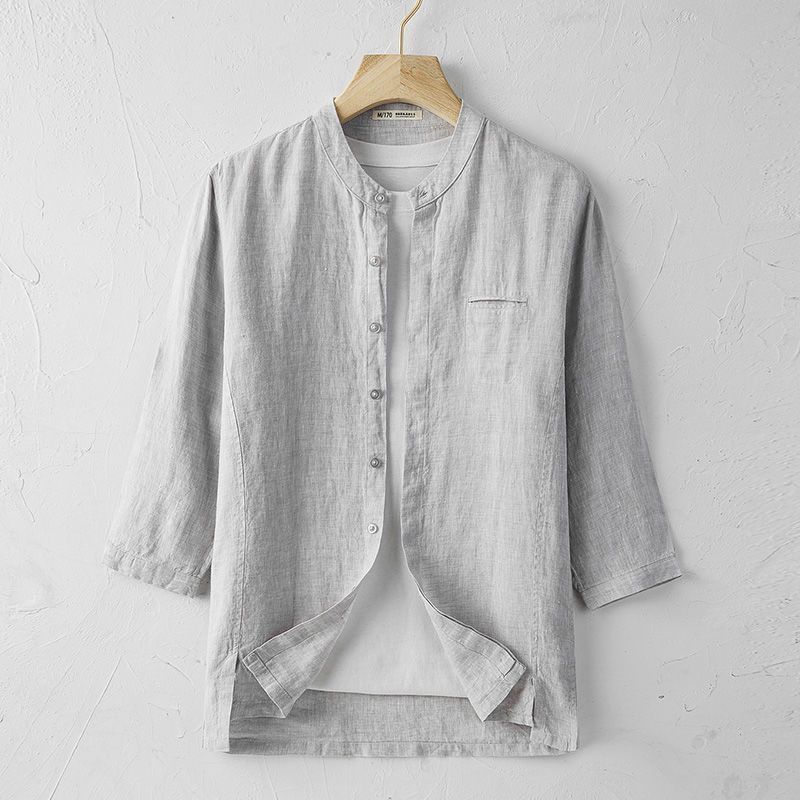 페이준 남자 차이나 넥 린넨 셔츠 칠부 소매 얇은 면마 셔츠 루즈핏 빅사이즈 반팔 상의 BX9129 16,910원