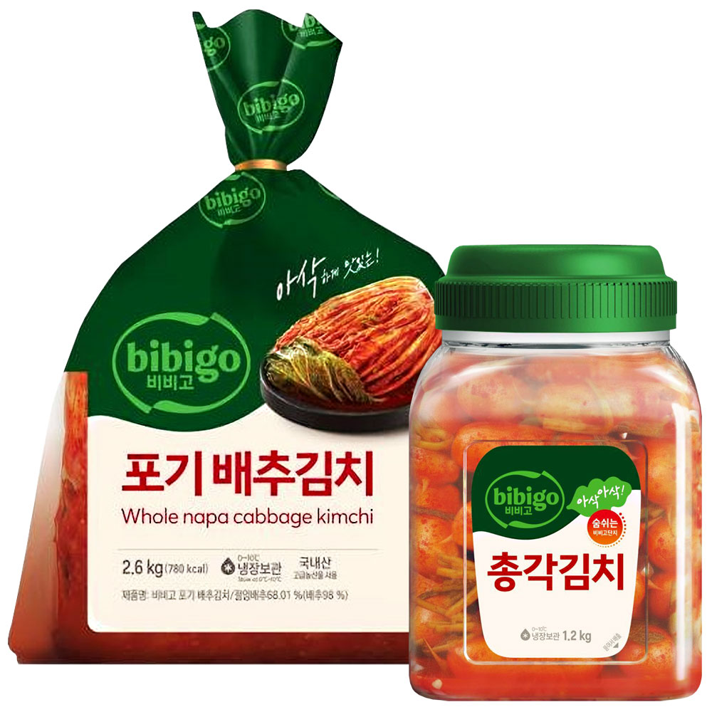 비비고김치(총각김치1.2kg+포기배추김치2.6kg), 1세트, 3.8kg 48,900원