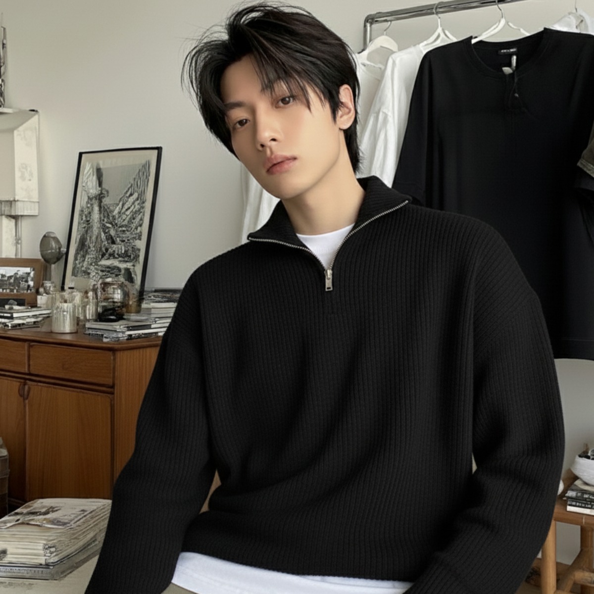 르마틴홈 남자 겨울 니트 긴팔 반집업 가디건 골지 데일리 스웨터 39,700원