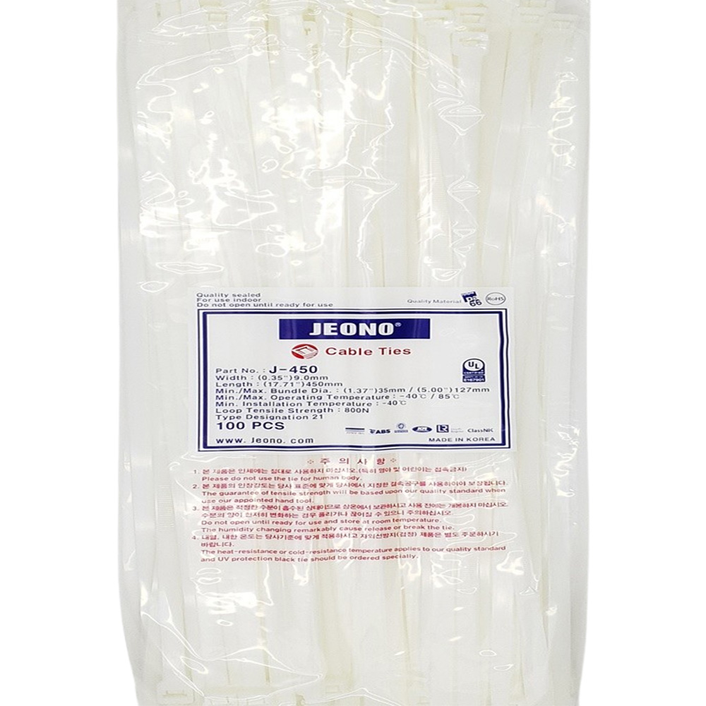 전오 케이블타이 450mm 100개 국산 내열 내한 전선정리 산업용 J-450 9x450mm, 백색 14,300원