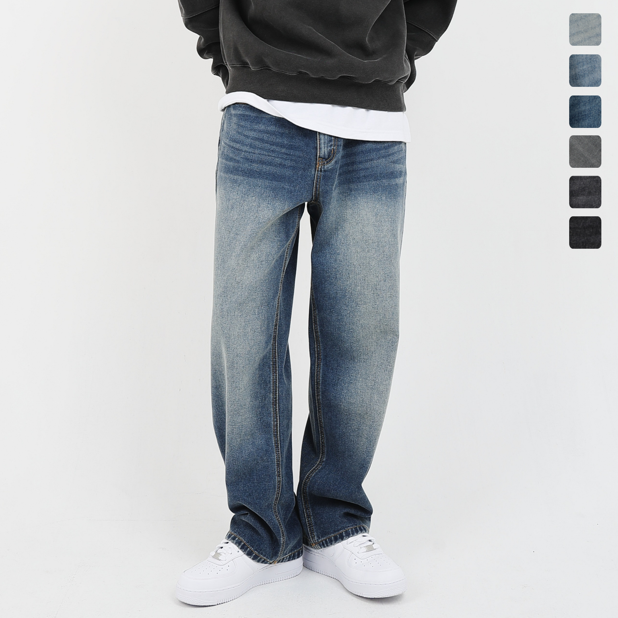 남성 청바지 와이드 스트레이트진 프리미엄 워싱 일자 데님팬츠 35,800원