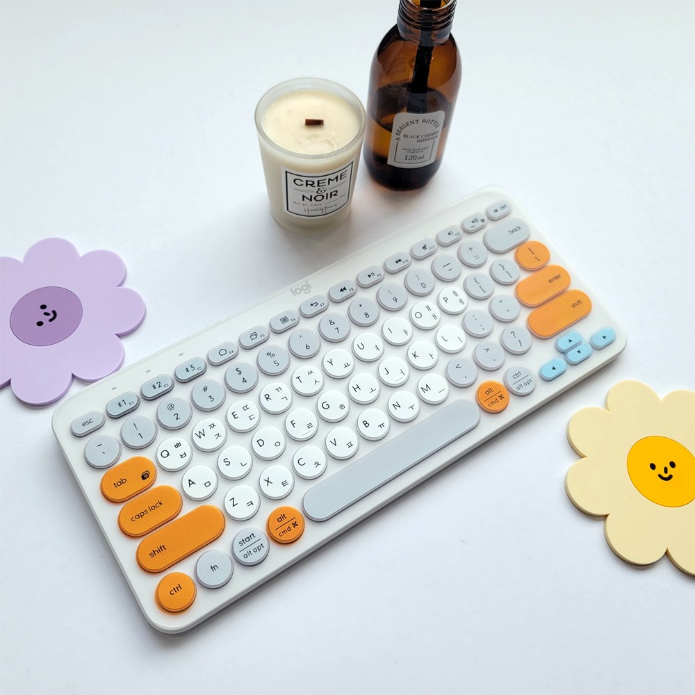 [오늘출발!!->내일도착] 담앤드솜 로지텍 K380 한글 자판 키스킨 커버 키 패치 영문 블루투스 키보드 한글 자판 컬러 파우치 가방 루프 커버 스킨 덮개, 오렌지스카이 (한글자판) 6,900원