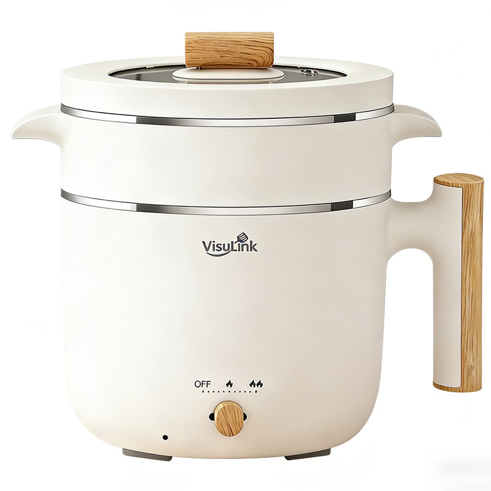 VisuLink 2in1 멀티 전기 냄비 1.5L 증조리 일체형 전기 냄비 2단계 화력 조절 가능 가정용 전기 핫팟/라면 냄비, 흰색 98,900원