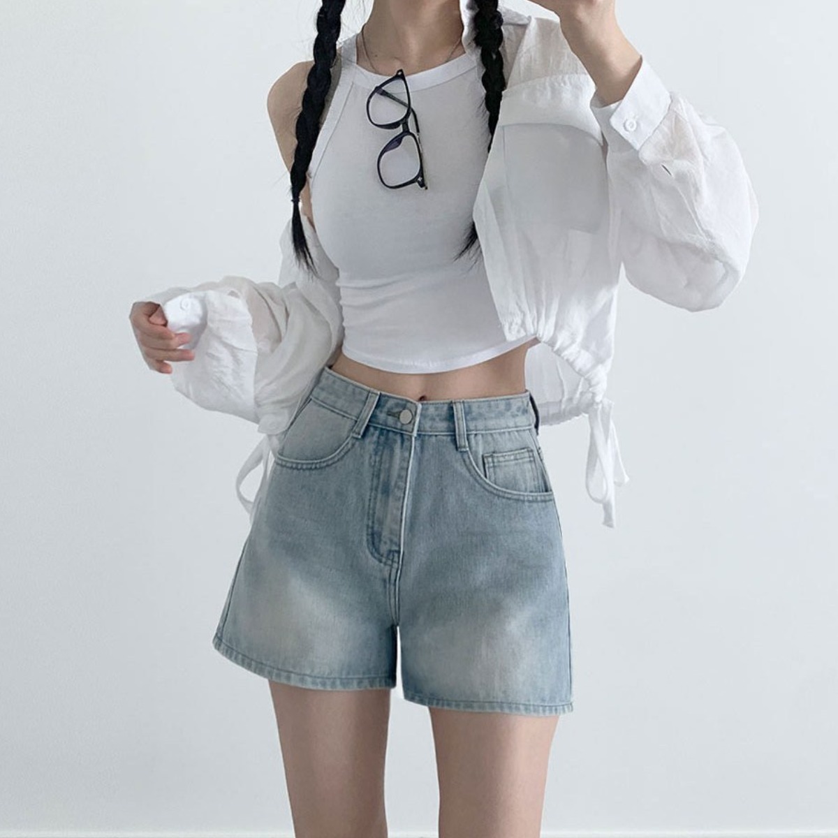 부기샵 여성 데님 숏팬츠 포히 캣워싱 청반바지 21,600원