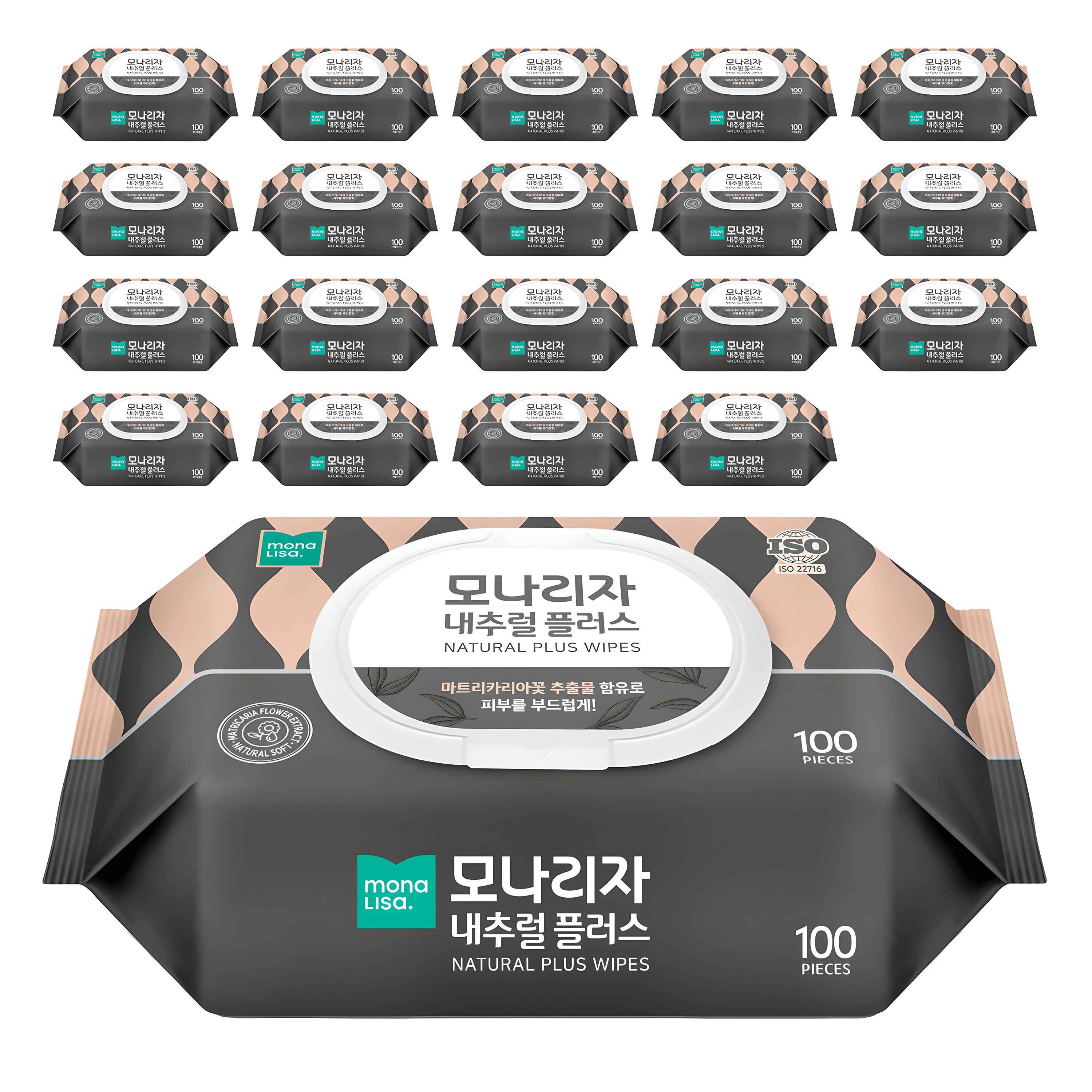 모나리자 내추럴 플러스 물티슈 캡형, 1g, 100매입, 20개 14,780원