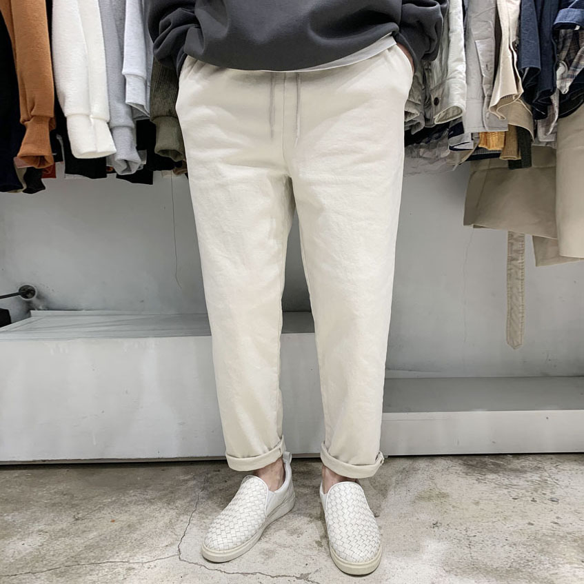 라운지21 남자 면워싱 빅사이즈 기모 밴딩 9부스판 와이드팬츠 33,800원