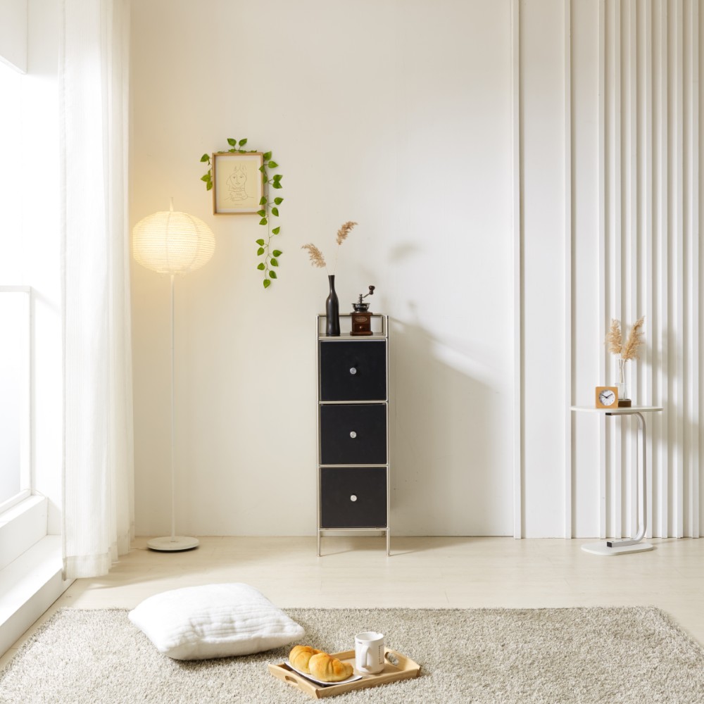 완제품 벨리 3단 300 서랍장 미드센츄리 드레스룸 침실 옷 거실 틈새 수납장 모듈가구 선반, 3단, 블랙, 현재가 270,000원