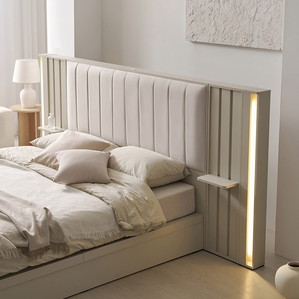 [베디스] 루미너스 기능성 패브릭 쿠션 헤드 LED조명 평상형 호텔침대 프레임 SS Q K LK 164,000원