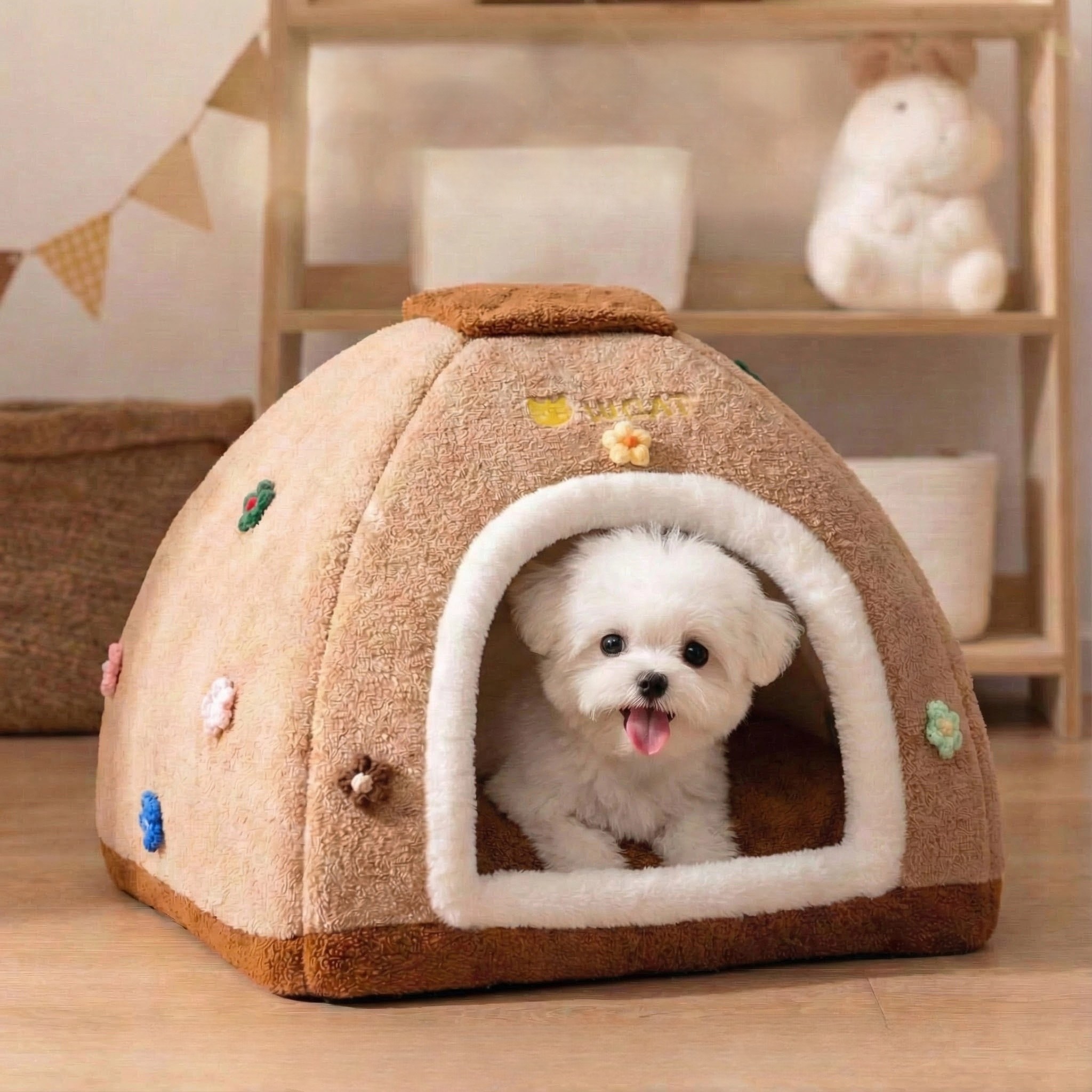 Tinduo 강아지집 강아지텐트 반밀폐 겨울 보온 사계절 통용 애견 숨숨집 고양이 숨숨집, 1개, 브라운 55,760원