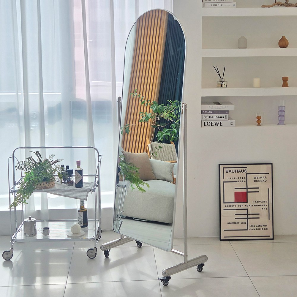 아치형 스텐레스 이동식 스탠드 전신거울 인테리어 대형 와이드 현관 미용실 스텐드 거울, 실버 129,000원