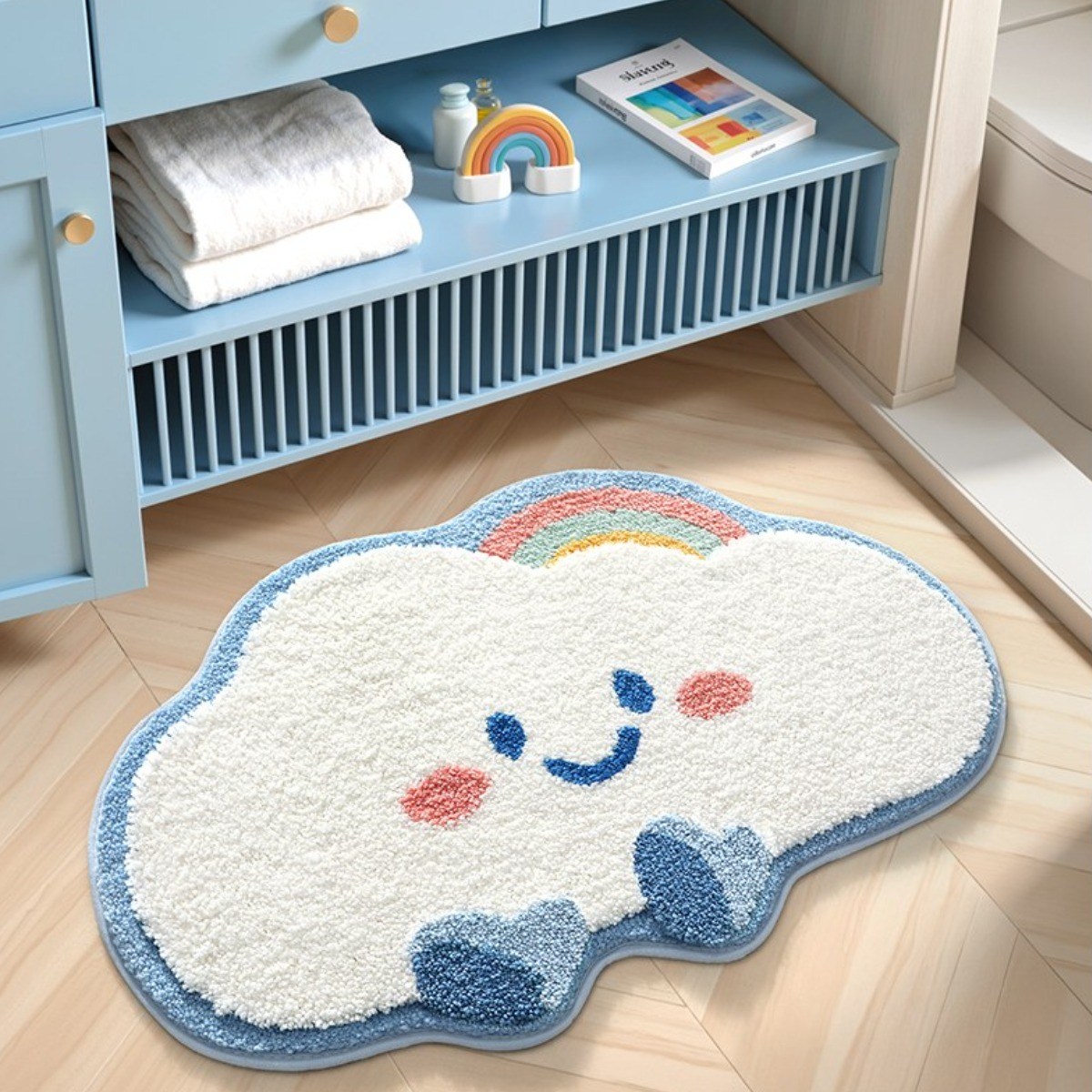 모먼트비 부드러운 도톰 극세사 욕실 화장실 아이방 현관 미끄럼방지 구름 발매트 40x60, 블루구름, 현재가 14,900원