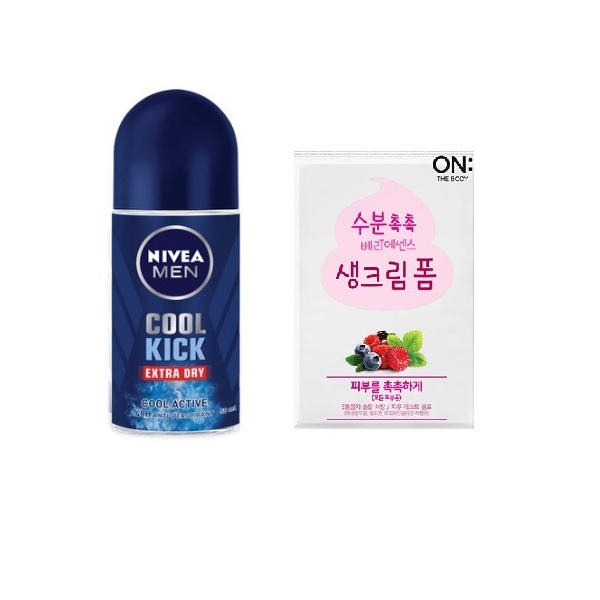 니베아 맨 데오드란트 롤온 쿨킥 50ML & 온더바디 생크림 폼 3ML 9,990원