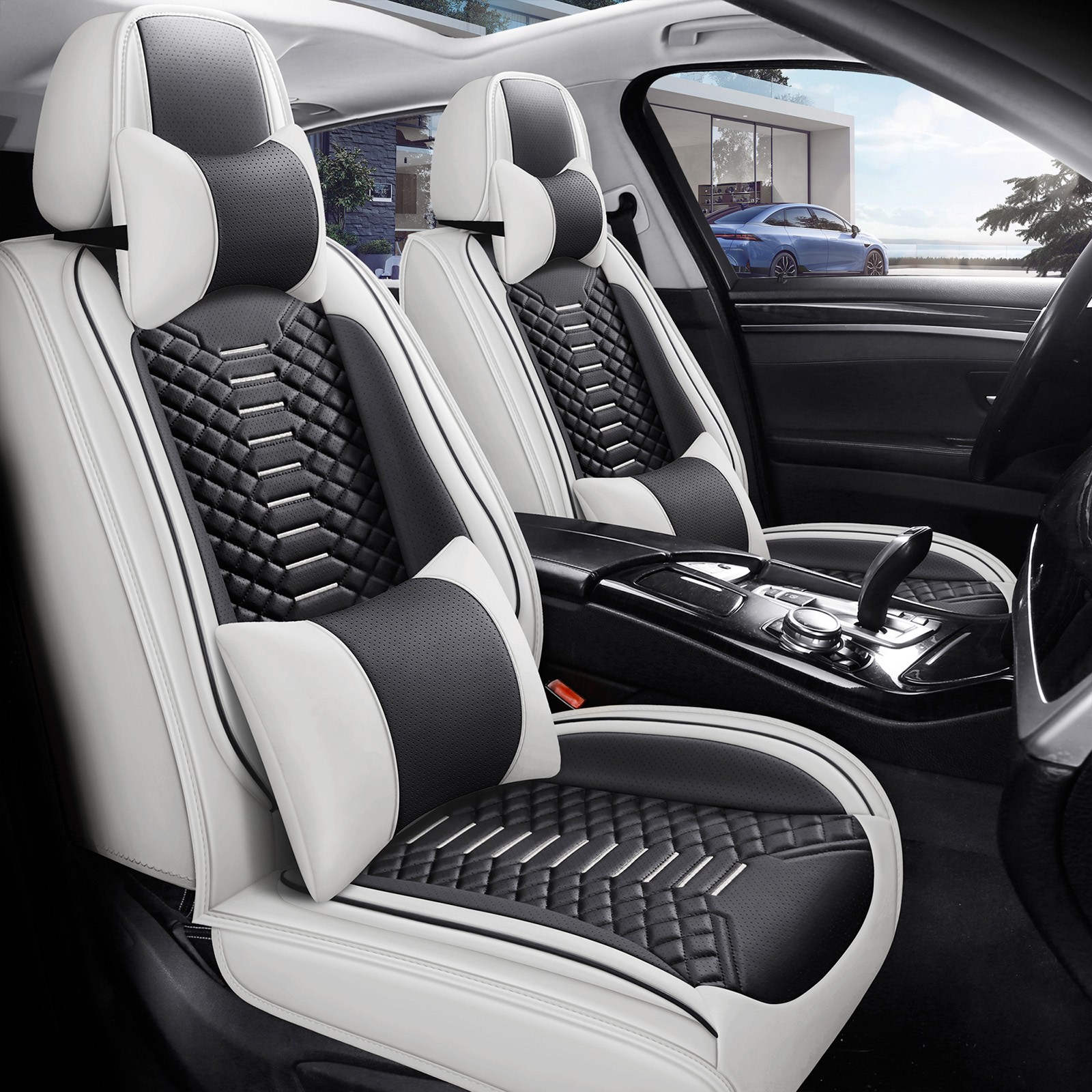 고급 나파 가죽 3D 시트 커버 앞좌석 1P, 사계절 공용, 허리받침대 포함 목베개, 1개, 테슬라 화이트 158,000원