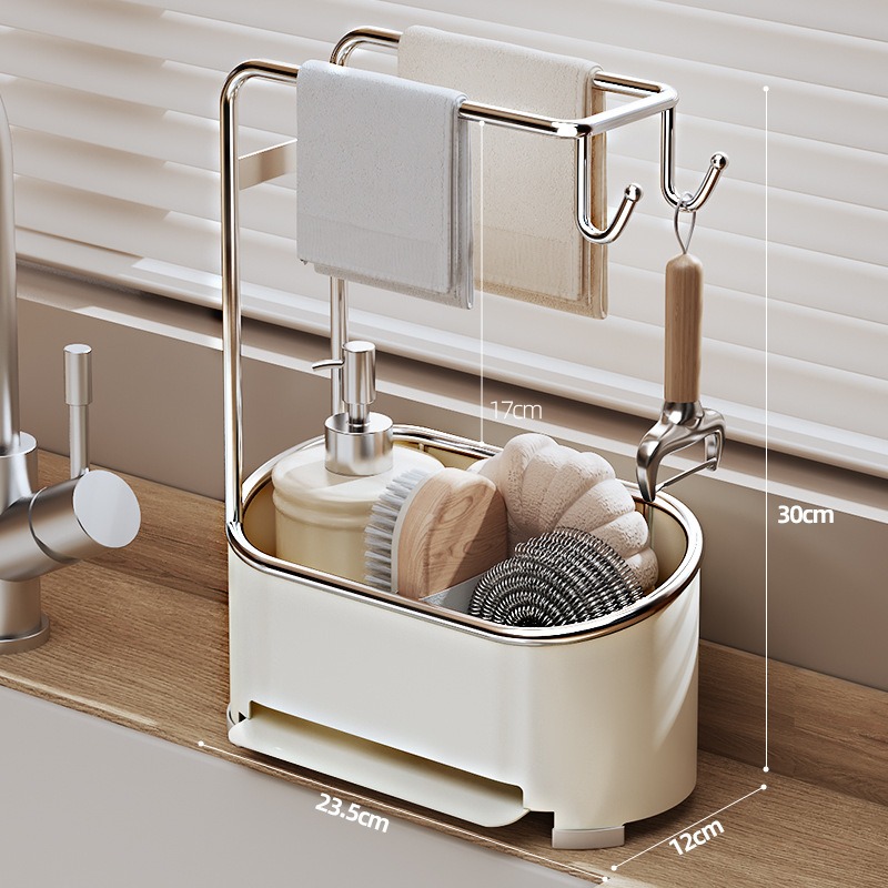 [SMTONE] 주방 수납 선반 싱크대 바구니 탄강재질 수세미걸이 행주걸이 자동물빠짐 수세미건조대 세제 수납 세면대 수세미받침대 스테인리스 S자 고리 9,500원