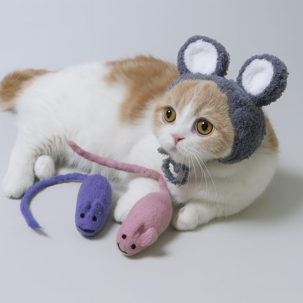 고양이 양모 장난감 왕왕쥐돌이 뉴질랜드산 핸드메이드, 1세트, 핑크쥐+퍼플쥐 14,900원