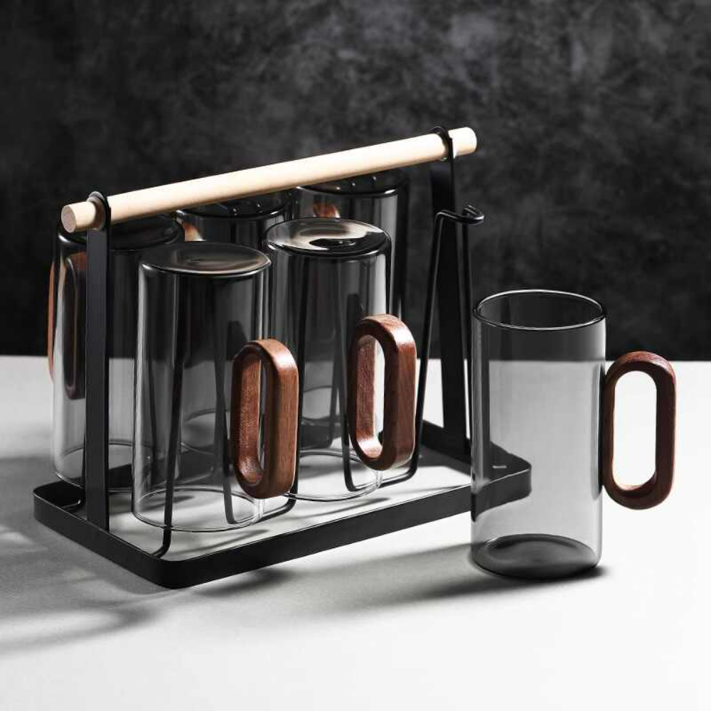 커피잔세트 우드손잡이 머그컵 내열유리 홈카페 360ml, 2개, 우드블랙 컵 22,900원