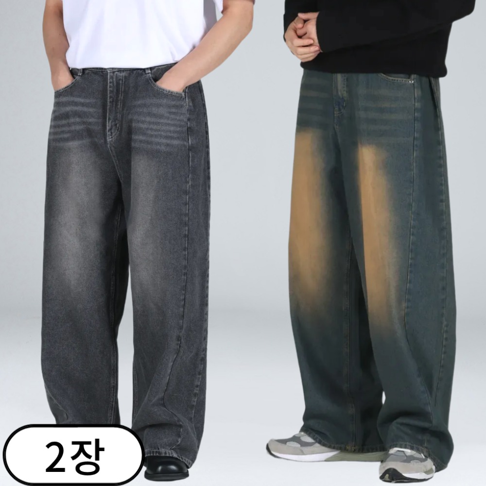 1+1 남자 청바지 빅사이즈 와이드 데님 팬츠 (6468-2) 56,800원