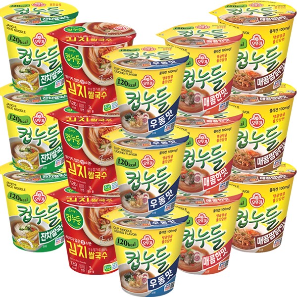 오뚜기 컵누들 5종세트(15입) 우동+매콤+찜닭+김치+잔치쌀국수 21,900원