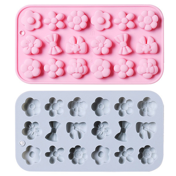 리본 여러가지 꽃모양 18구 실리콘몰드 2종 세트, 블루 + 핑크, 1세트 10,000원