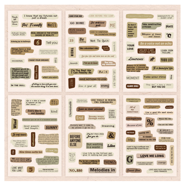 올리브파티 마음의단어 레터링 감성 빈티지 다꾸 스티커 6종 세트, 브라운, 1세트 5,200원