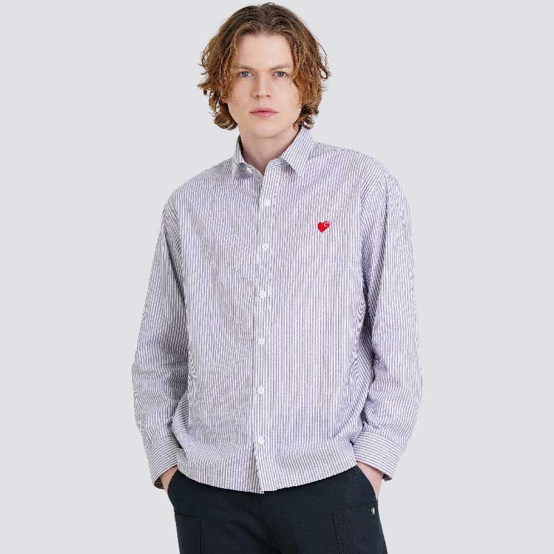 [커스텀어스] 남자 미니하트로자수 스트라이프 긴팔셔츠 CXS25FWSH922 NAV 107,100원