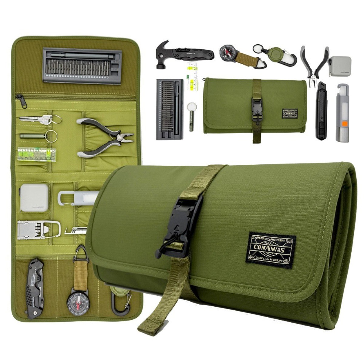 CONAWAS 디지털 다용도 고급 테크 폴딩 파우치 아이폰 전자기기 케이블 수납 정리 화장품정리 여행용 파우치, 그린, 현재가 29,900원