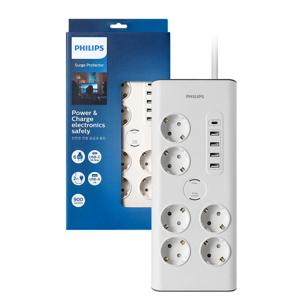 필립스 서지보호 고용량 멀티탭 USB 6구 프리미엄 낙뢰 과부하차단 52,900원