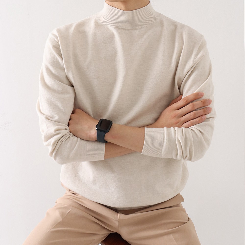 지지블랙 부드럽고 촉감이 좋은 리븐 스판 반폴라 니트 스웨터 오버핏 터들넥 ZZBKN046 29,800원