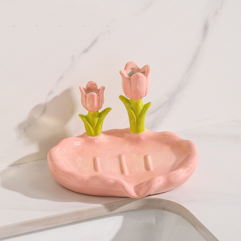 라플렌느 꽃 시리즈 물빠짐 비누받침대 세라믹 비누거치대, 튤립핑크, 1개 16,750원
