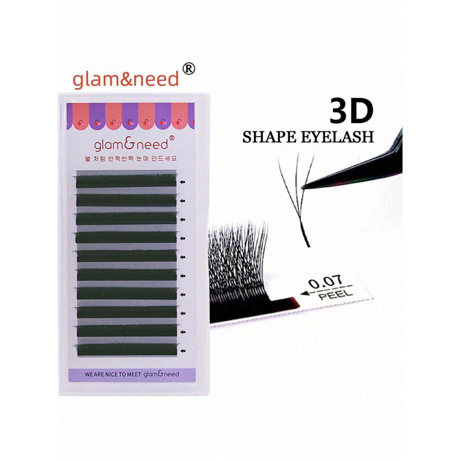 glam&need 속눈썹 연장 3D 래쉬 0.07mm C컬 전문시술용 전문가용 속눈썹, 1개, 14mm C 12,000원
