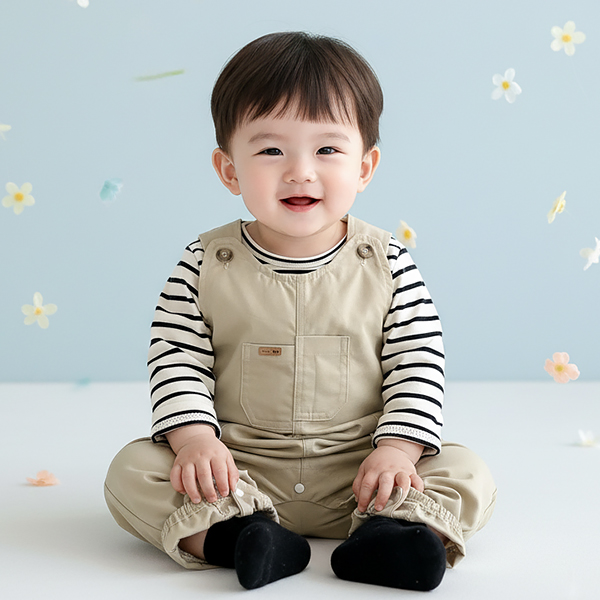 몽실이 베이지 포켓 오버롤즈 유아용 아동 봄가을 2PCS 스트라이프티 멜빵 외출복 33,900원