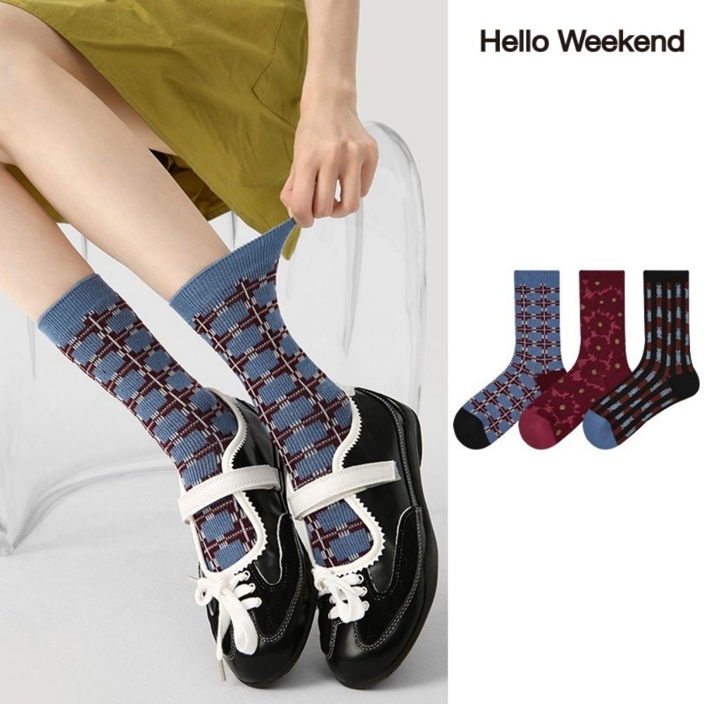Hello Weekend 여성 배색 봄여름 양말 중목 양말 장목 양말 중목 양말 운동 패션 순면 양말 3족 세트 24,990원