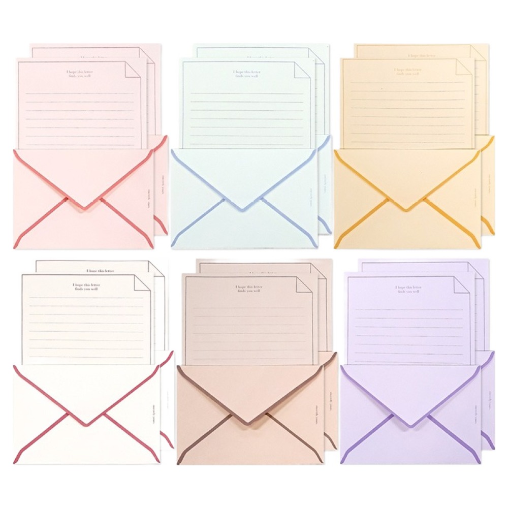 포포팬시 1000 심플 컬러 라인 편지지4장+봉투2장, 혼합색상, 12개 9,900원