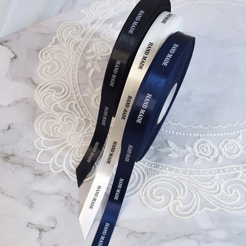 핸드메이드 인쇄 리본 15mm , 포장리본 diy, 블랙 1,300원