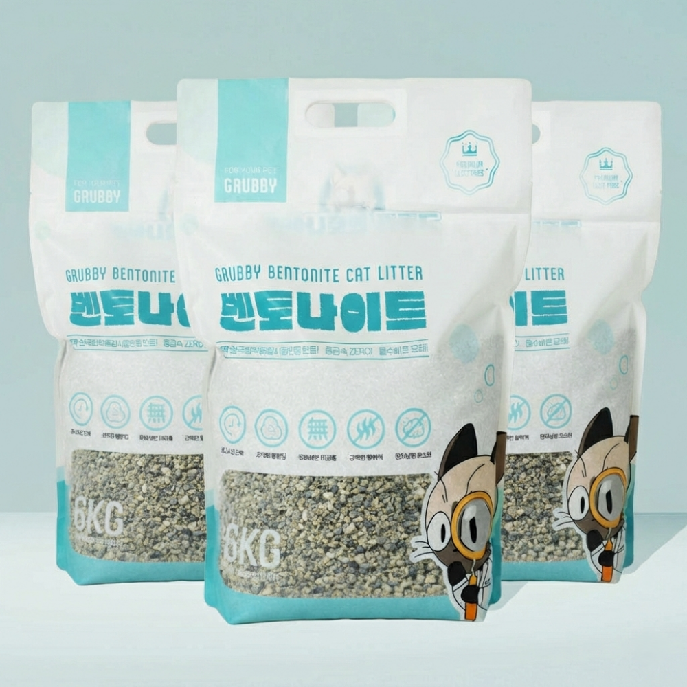 그루비 먼지없는 고양이 벤토나이트 모래 혼합입자 강력한 응고력 탈취, 무향, 3개, 6kg 38,900원