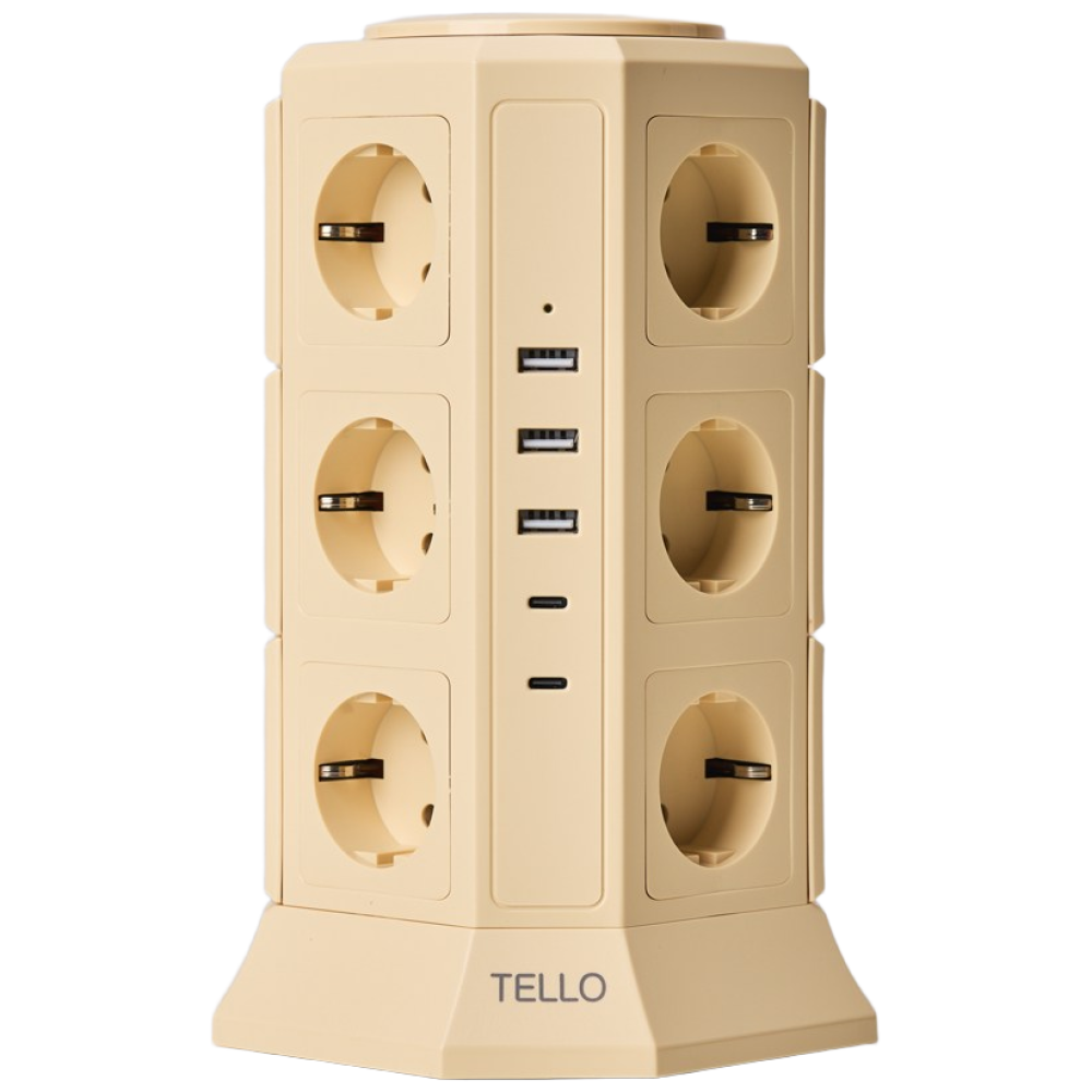 텔로 (에디션) 타워 멀티탭 17구(USB-3,CTYPE-2) KC인증 접지 안전 고급 멀티탭 선정리 가능한 인테리어 귀여운 디자인 예쁜색상, 2m, 크림레몬, 1개 66,340원