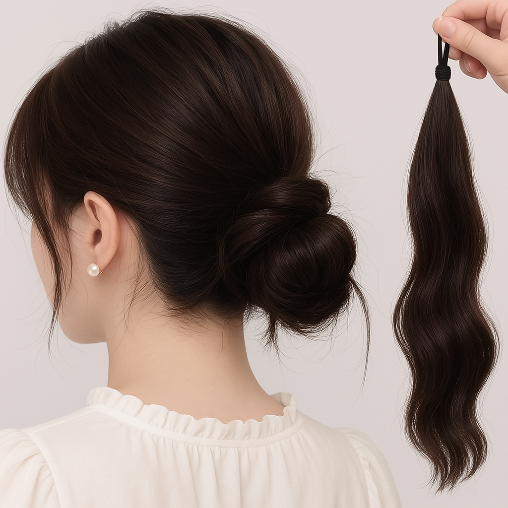 디어코지 트렌디한 웨이브 포니테일 로우번 부분 가발, 1개, 다크브라운 9,900원