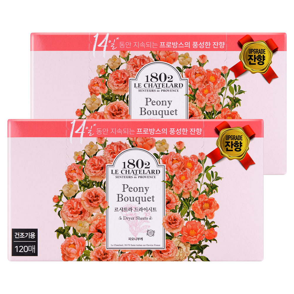 르샤트라1802 드라이 시트 섬유유연제 피오니부케 본품, 120개입, 2개 20,200원