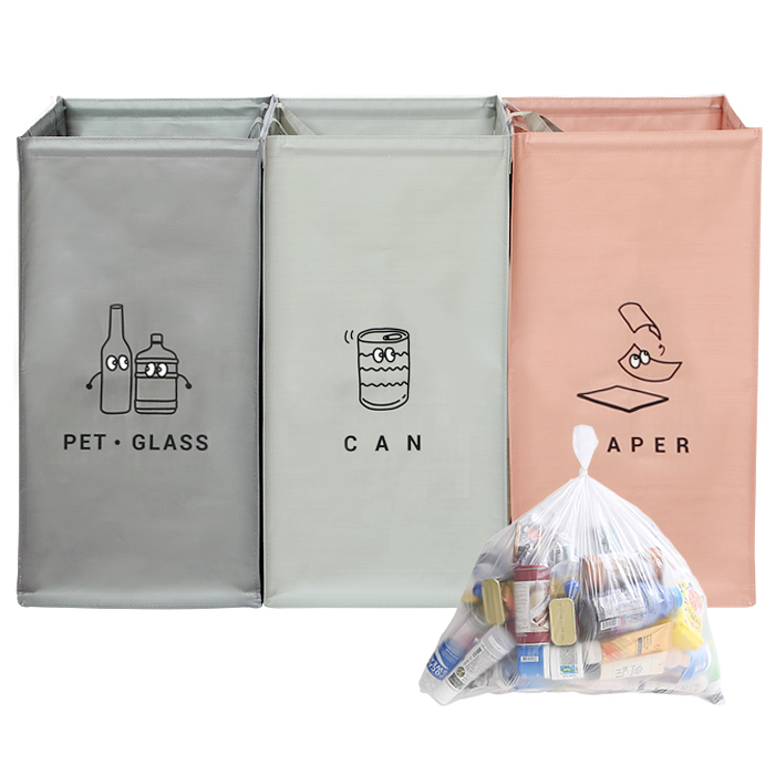 모노블 더길어진 반전매력 재활용 분리수거함 3p + 비닐봉투 60L 100매 18,400원