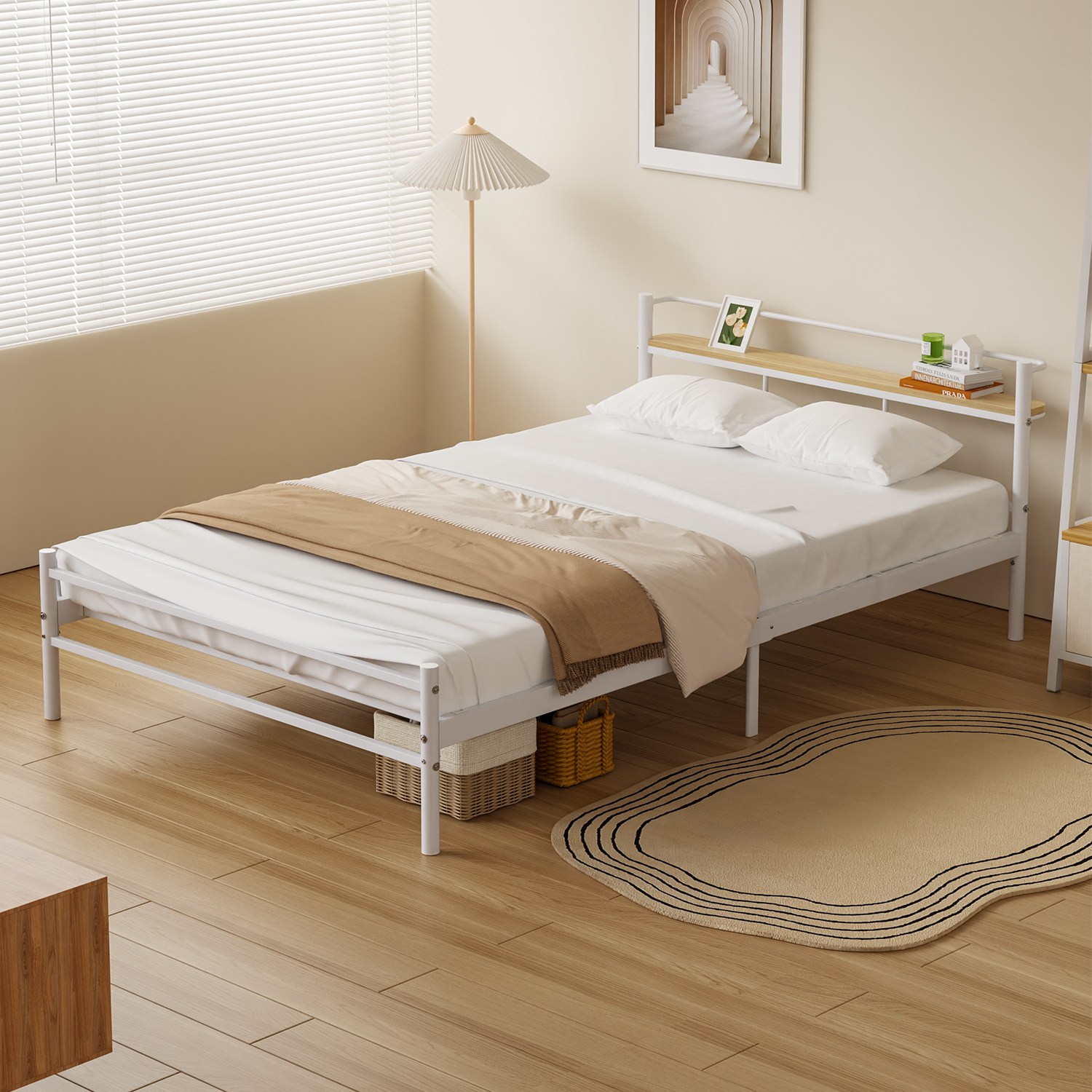 Homall 철제 침대 프레임 선반 포함, 화이트 93,600원