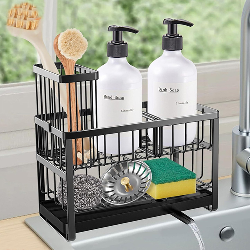 304 스텐 무설치 주방 싱크대 정리 선반 2단 철제 수세미 정리대 다용도 스펀지 수납 선반, 1개, 블랙 19,800원